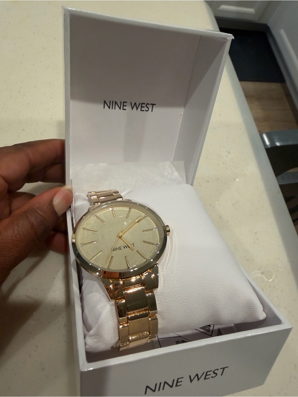 Nine West Gold Tone Crystal Accent Bracelet Watch
